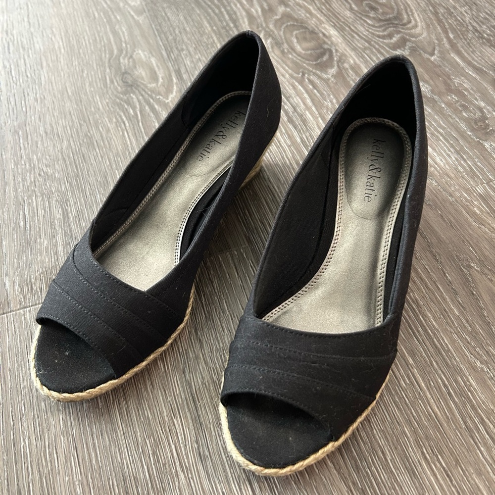 Kelly & Katie Black Open-Toe Wedge Espadrilles
